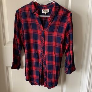 Women's Red and Blue Plaid Button Down Shirt